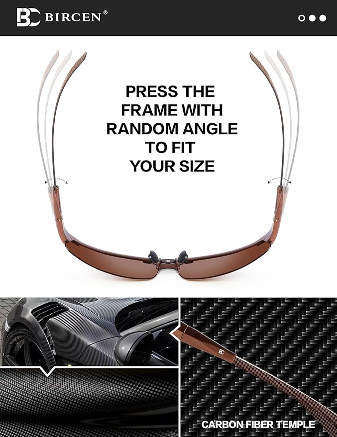 BIRCEN Polarized Carbon-Fiber Sunglasses for Men: Ultralight UV Protection Sun Glasses for Outdoor Sports Fishing Golf Hiking
