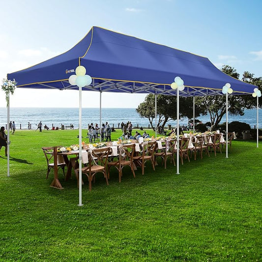 HOTEEL 10x30 Heavy Duty Pop Up Canopy Tent for Parties Event Wedding Commercial Instant Canopy with Wheeled Bag, Party Tent Waterproof UV 50+&Windproof, Upgraded Thick Hexagonal Legs, Deep Blue