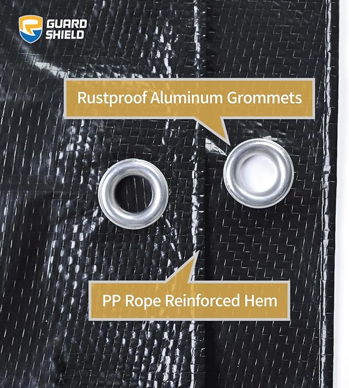 GUARD SHIELD Black Tarp 20x20 Feet Waterproof Tarps Lightweight Camping Tarp Outdoor Multi Purpose Poly Cover 6mil
