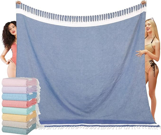 Oversized Turkish Beach Towel Blanket XXL Cotton Sandproof Towels Boho Woven Extra Large Big Sand Free Giant Throw Blankets Huge Quilt XL Picnic Camping Necessities Cloud for Adult Gifts