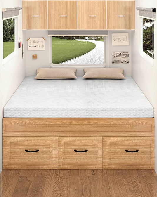 RV Three Quarter Mattress, 4" Memory Foam Topper, Ultra-Soft Cover, CertiPUR-US Certified, 48" x 75", Perfect for Compact RVs and Vintage Trailers