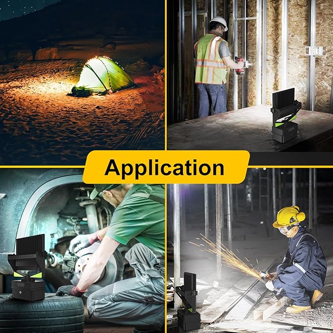LED Rechargeable Work Light,IP67 Waterproof 9000LM Super Bright Flood Lights，Equipped with 4400 mAh Battery, 5 Brightness Modes Temporary Work Light for Car Repairing, Job Site Lighting, Emergency