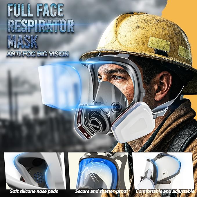 Full Face Gas Mask: Gas Masks Survival Nuclear and Chemical with 6001 & 40MM Activated Carbon Filter Full Face Respirator Mask Used for Dust Spray Machining Soldering Polishing Welding