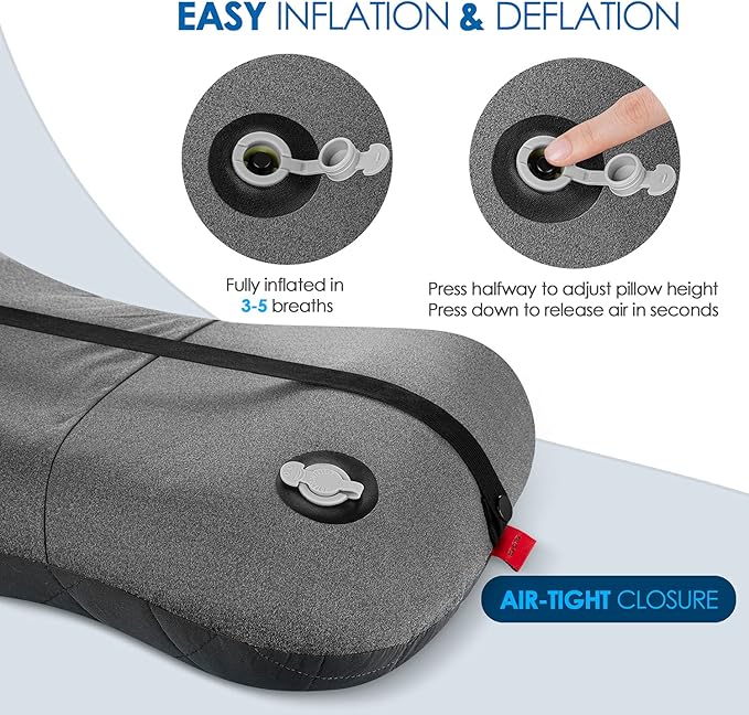 Hikenture Camping Pillow with Removable Cover - Ultralight Inflatable Pillow for Neck Lumbar Support - Upgrade Backpacking Pillow - Washable Travel Air Pillows for Camping, Hiking, Backpacking