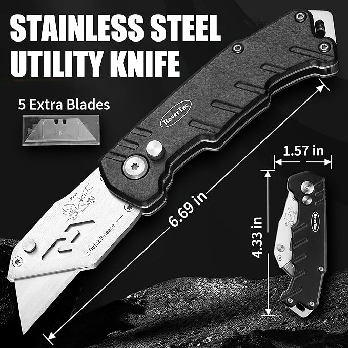 RoverTac Multitools Set - 12-in-1 Multi Tool Hammer, LED Flashlight, Utility Knife in Premium Gift Box, Camping Essentials Survival Camping Gear, Multitool Gift for Men Dad Him