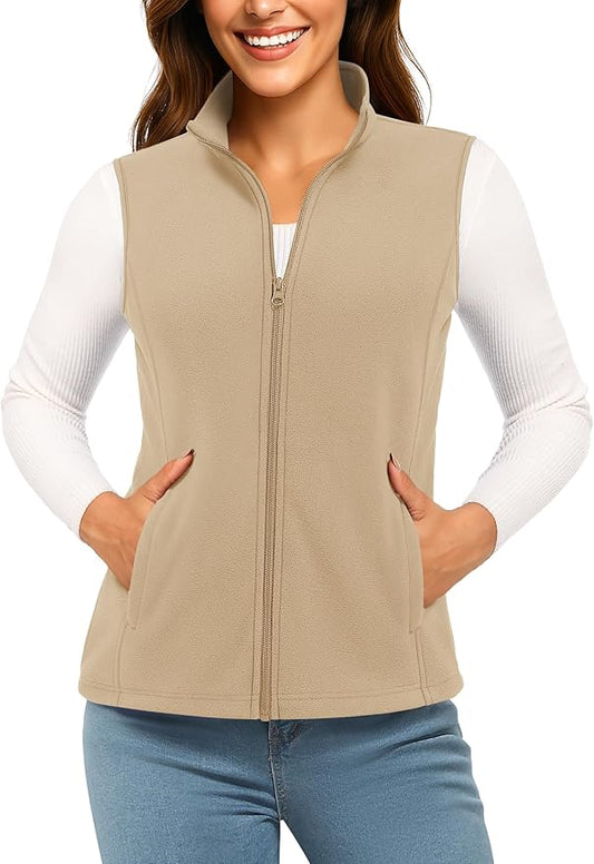 TACVASEN Women's Fleece Vest Lightweight Warm Vests Outerwear Sleeveless Zip Jacket Fall Winter Soft Vest with Pockets