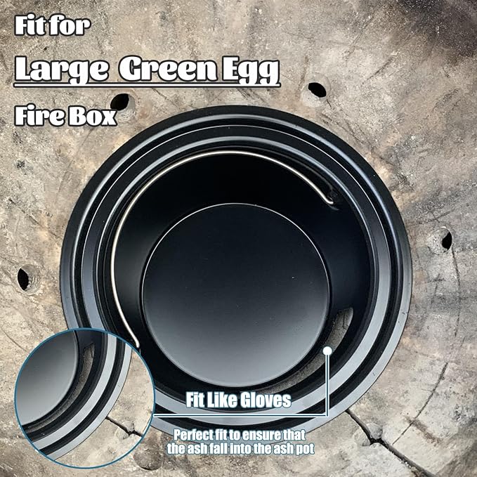 KAMaster Ash Can with Handle for Large Big Green Egg,Charcoal Ash Collector Must Haves Big Green Egg Accessories Carbon Steel Ash Pot High Temperature Resistance with Folding Handle Kamado Ash Basket