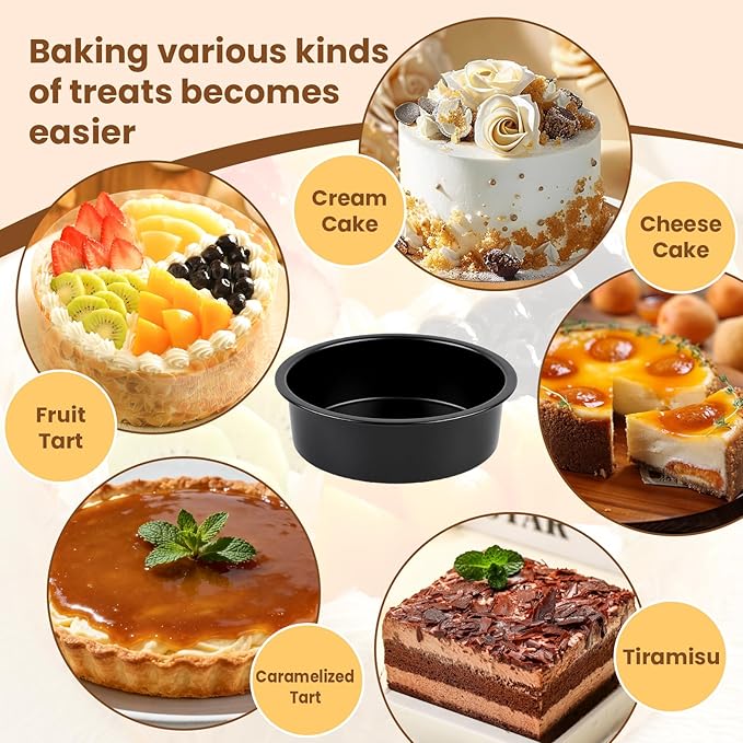 8 Inch Round Cake Pan Set of 3 - Nonstick Carbon Steel Cake Baking Pans with 100 PCS Parchment Paper, Dishwasher Safe, Durable for Layer Cakes, Birthday & Christmas Baking