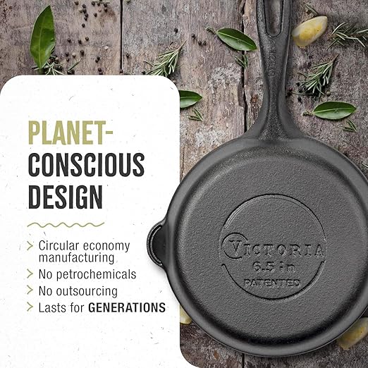 Victoria 6.5 Inch Mini Cast Iron Skillet. Small Frying Pan,Seasoned with 100% Kosher Certified Non-GMO Flaxseed Oil (SKL-206)