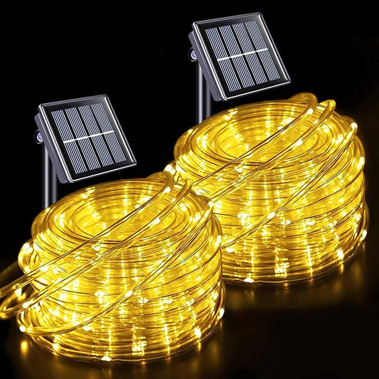 JMEXSUSS 2 * 200 LED Warm White Solar Rope Lights, 66ft IP 65 Waterproof Solar String Light Outdoor, 8 Modes Christmas Lights for Camp Trampoline Ladder Slide Tent
