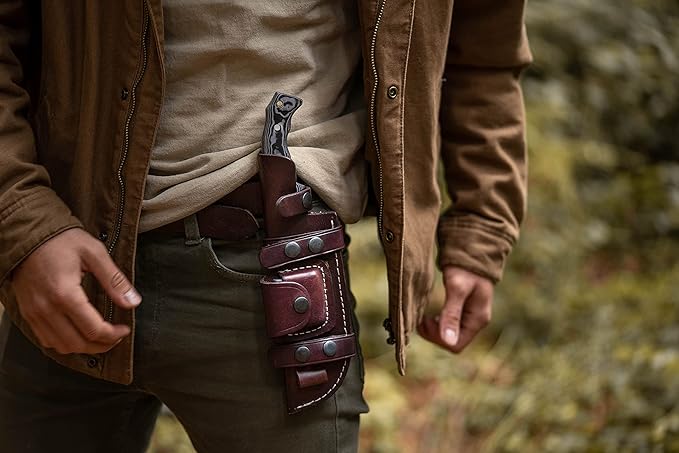 GCS Handmade D2 steel Hunting Knife G10 Handle Fixed Blade Knife Right Hand Scout Carry Buffalo leather Sheath and Sharpening Stone for Hunting Camping Survival and EDC