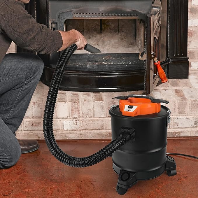 LIGO Ash Vacuum, 3.3 Gallon 1000W,Double Filtration, with 3 Swivel Casters,Blowing Funcation, Ash Dust Collector for Pellet Stoves & Wood Stoves,