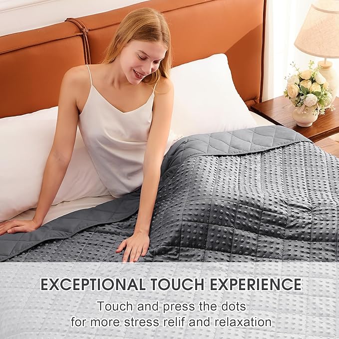 Weighted Blanket for Adults (20lbs, 48"x72" Twin Size) - Cooling Heavy Blanket for 130-220lbs with Premium Glass Beads - Soft Thick Big Blankets for All-Season Sleeping Comfort Breathable- Grey