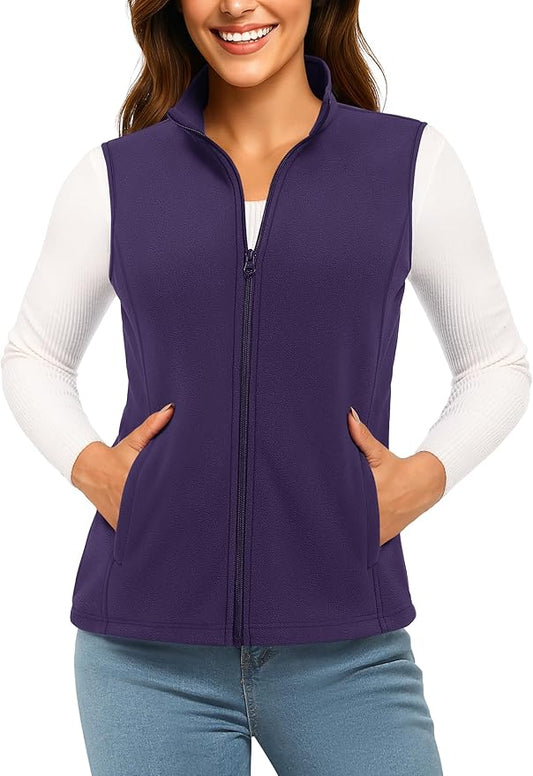 TACVASEN Women's Fleece Vest Lightweight Warm Vests Outerwear Sleeveless Zip Jacket Fall Winter Soft Vest with Pockets