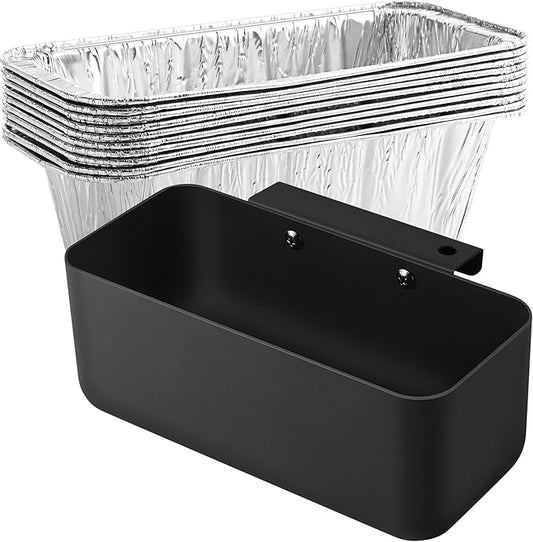 Grill Grease Catcher for Blackstone Griddle with 10 Pack Grease Cup Liners Aluminum Foil Tray Pan Drip Tray Pan for 17, 22, 28 & 36 inches Griddle (Short Hook)