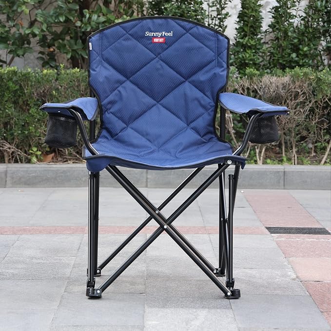 Sunnyfeel XXL Oversized Camping Chair Heavy Duty 800 LBS for Big Tall People Padded Portable Folding Quad Lawn Chairs with Armrest Cup Holder & Pocket for Outdoor/Travel/Picnic/Camp/Sports
