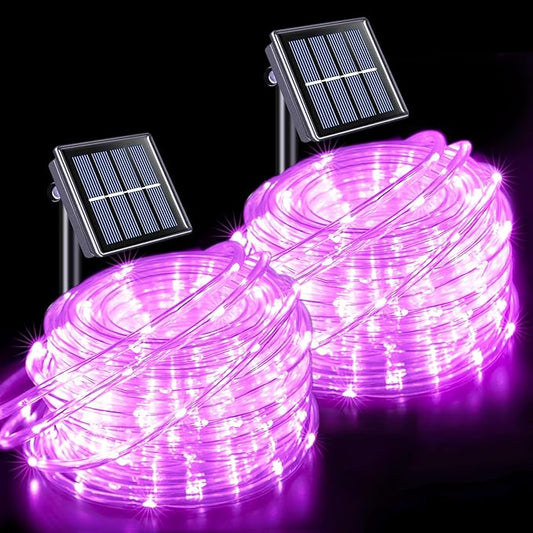JMEXSUSS 2 * 200 LED Pink Solar Rope Lights, 66ft IP 65 Waterproof Solar String Light Outdoor, 8 Modes Christmas Lights for Camp Trampoline Ladder Slide Tent