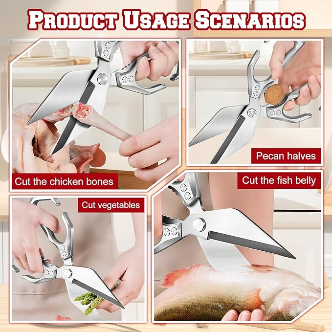 Multifunctional Heavy-Duty Kitchen Shears,oultry Scissors,Stainless Steel Heavy Duty Scissors,High-Carbon Steel Culinary Shears for Chicken,Meat, Seafood,Bone Cutting