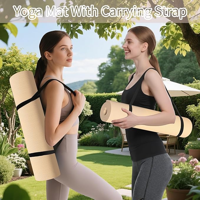 HAHE Yoga Mat Thick (8MM,1/3"), Eco-Friendly POE Non Slip Yoga Mat, High Rebound & Shock Absorption, Anti-Tear & Sweat-Resistant for Yoga, Fitness, Home, Workouts, Large Pilates Mats 72"x24" with Carrying Strap