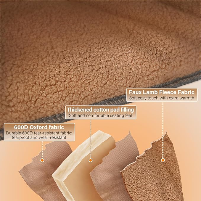 Fuzzy Oversized Folding Double Camping Chairs,Heavy Duty Supports 600 Lbs,Comfy Portable Loveseat for Adults w/Mesh Pocket,Plush Fleece-Lined Lawn Couch for Outdoor/Indoor,Light Moca