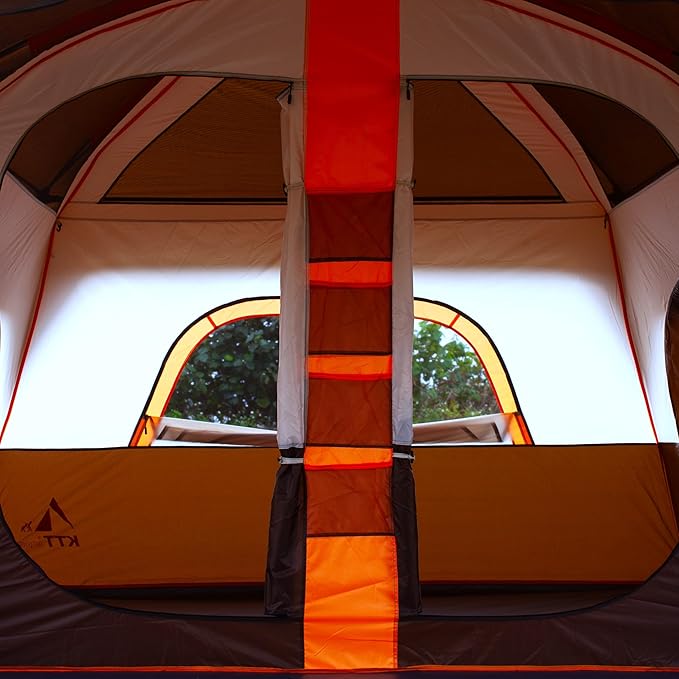 KTT Extra Large Tent 6-10-12-14 Person(A),Family Cabin Tents,2 Rooms,3 Doors and 3 Windows with Mesh,Straight Wall,Waterproof,Double Layer,Big Tent for Outdoor,Picnic,Camping,Family Gathering
