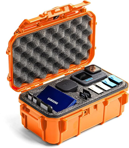 Evergreen ToughBox Tech Organizer – For Camera, Cables, Hard Drives, Compatible with GoPro etc. (Large, PROFoam, Orange)