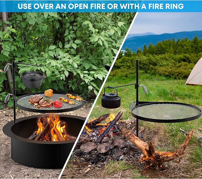 Stanbroil Fire Pit Campfire Grill Grate - Stainless Steel Swing Cooking Stand BBQ Grill, Portable Campfire Barbecue Rack for Outdoor Open Fire Cooking Camping