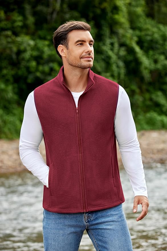 COOFANDY Mens Polar Fleece Vest Lightweight Sleeveless Jacket Warm Zip up Outerwear Vests with Zipper Pockets for Hiking