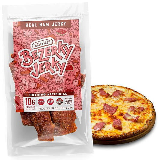 Premium Ham Jerky | Flavorful Pizza Ham | Camping Food | Backpacking Snacks | Low Fat High Protein Jerky | Gluten-Free | Non-GMO | Small Batch Handcrafted | Healthy Snacks | Bezerky Jerky | Pack of 1