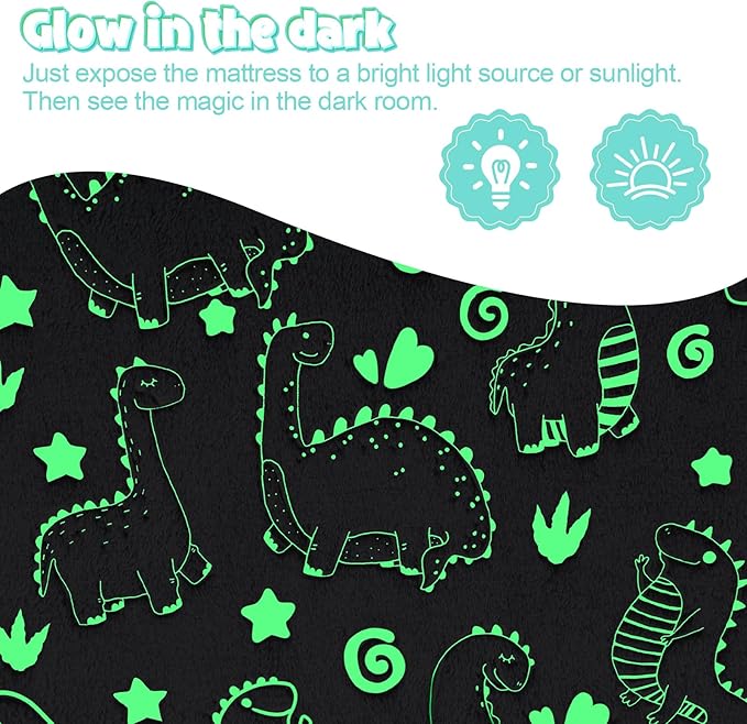 MeMoreCool Foldable Floor Mattress for Kids, Glow Toddler Nap Mat for Sleeping and Daycare, Portable Trifold Futon Mattress Floor Bed, Dinosaur