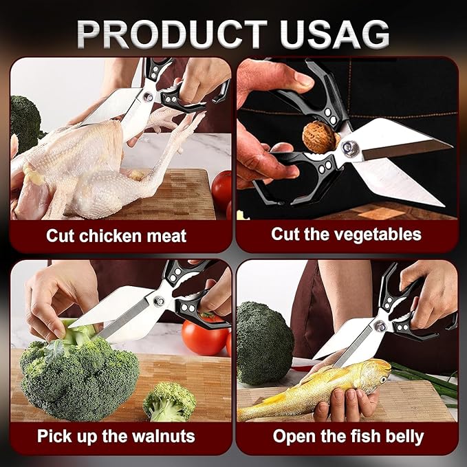 Kitchen Shears,Multifunctional Heavy-Duty Kitchen Shears,Japanese High-Carbon Steel Culinary Shears for Chicken, Meat, Seafood, Bone Cutting (Black)
