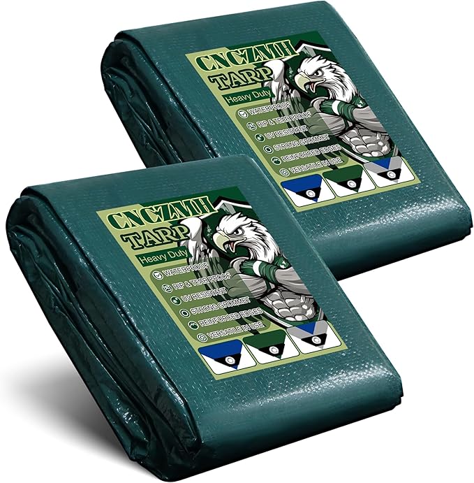 Heavy Duty Tarp Waterproof, 8 Mil Thick Finished Size Tarps Outdoor, Multipurpose Tarpaulin Cover, Small Tarp for Emergency Rain Shelter Camping (Green, 4x6ft 2 Pack)
