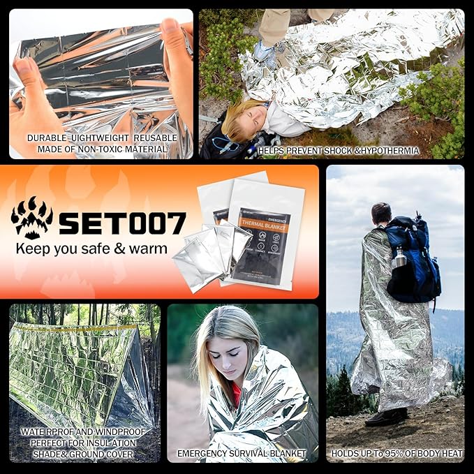 50 Pack Emergency Mylar Thermal Blankets - 82"x62" Waterproof Heat Reflective Blankets, Bulk Rescue Blanket for Survival, Camping, Marathons, Bug Out Bag, First Aid, Silver