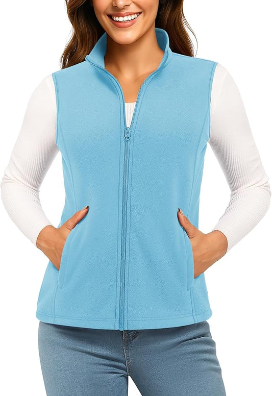 TACVASEN Women's Fleece Vest Lightweight Warm Vests Outerwear Sleeveless Zip Jacket Fall Winter Soft Vest with Pockets