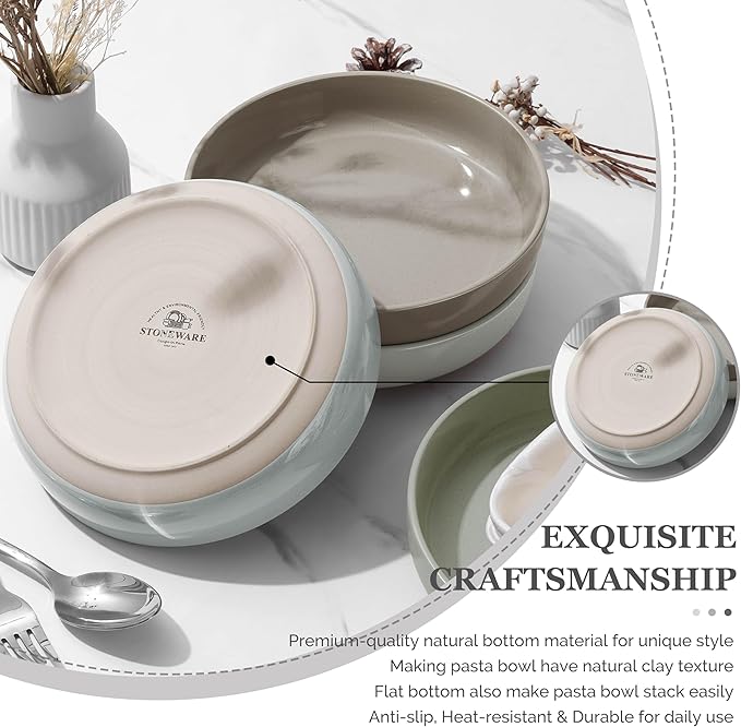 HaWare Pasta Bowls Set of 4, 33oz Large Salad Bowls for Home Kitchen, Ceramic Serving Plates for Soup, Cereal, Scratch-resistant Wide and Shallow Dinner Bowl, Microwave & Dishwasher Safe, Multicolor