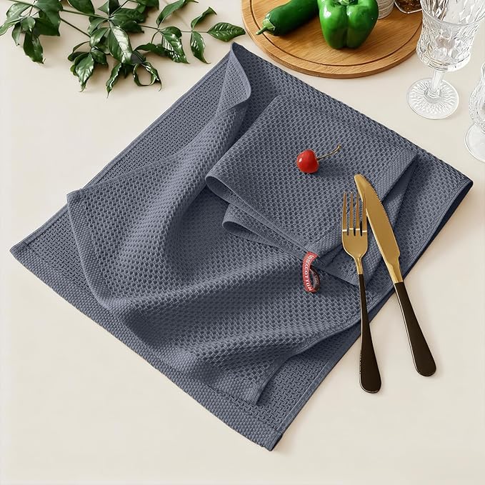 Kitinjoy 100% Cotton Kitchen Towels and Dishcloths Set, 10 Pack-13" x 28" and 12" x 12" Waffle Weave Dish Towels, Ultra Soft Absorbent Quick Drying Dish Rags, Dark Grey
