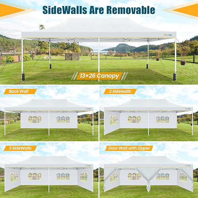 HOTEEL 13x26 Heavy Duty Pop Up Canopy Tent for Parties Event Wedding Commercial Instant Gazebo with Roller Bag, Party Tent Waterproof UV 50+&Windproof, Upgraded Thick Hexagonal Legs, White