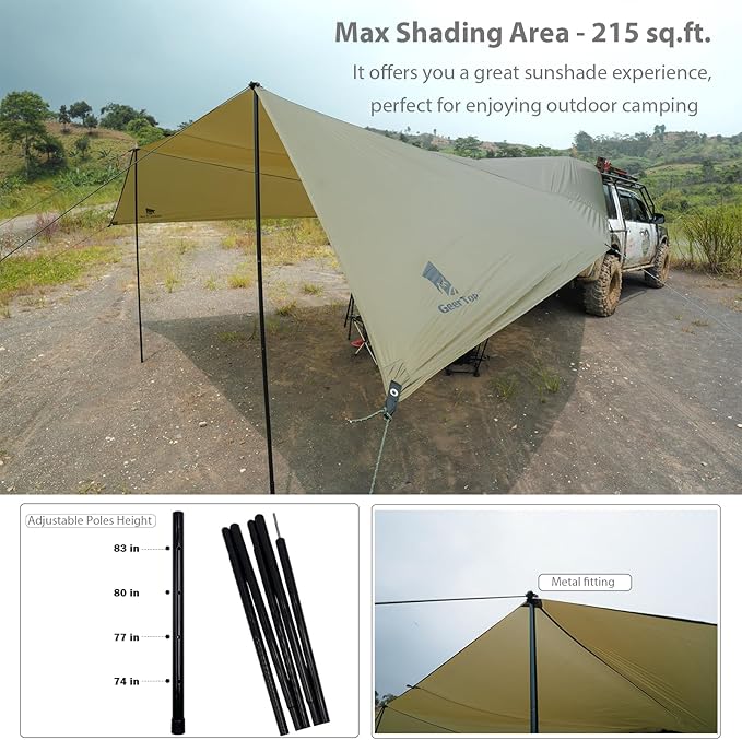 GEERTOP Large Car Awning Tarp for Camping Backpacking Tarp SUV Tailgate Truck Canopy Sun Shade Waterproof Outdoor Rear Vehicle Awning Shelter for Van, MPV, Campers