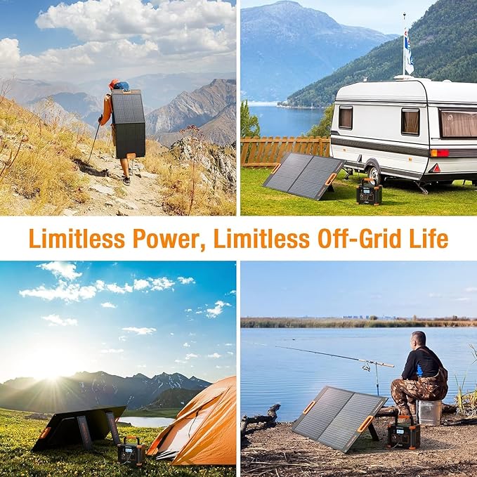 GRECELL 500W Portable Power Station with 100W Solar Panel 20V, Solar Generator 500W AC Outlet, Portable Solar Panel MC-4 High-Efficiency Battery Charger for Home Use Camping Outdoor Trip RV