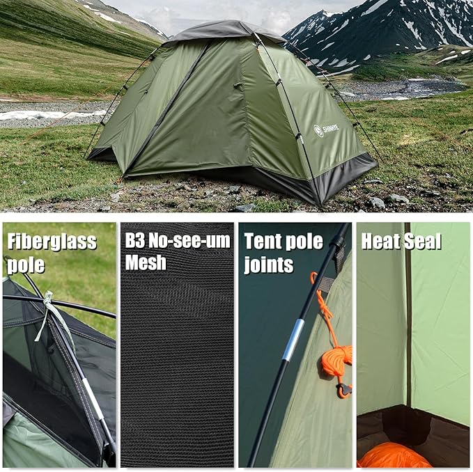 Backpacking Tent for Camping 1-5 Person Hiking Ultralight Tent for Waterproof Windproof Outdoor Two Doors Tents Easy Quick Setup Lightweight Instant Tents