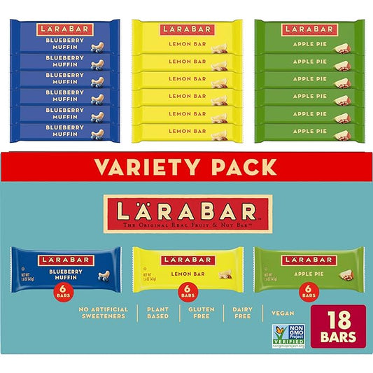 LARABAR Fruit & Nut Bars Variety Pack 18 Count (1.6 oz Each), Blueberry Muffin Lemon Apple Pie, Vegan Gluten Free Dairy Free Plant Based, Granola Snack Bars Breakfast Snacks For Adults