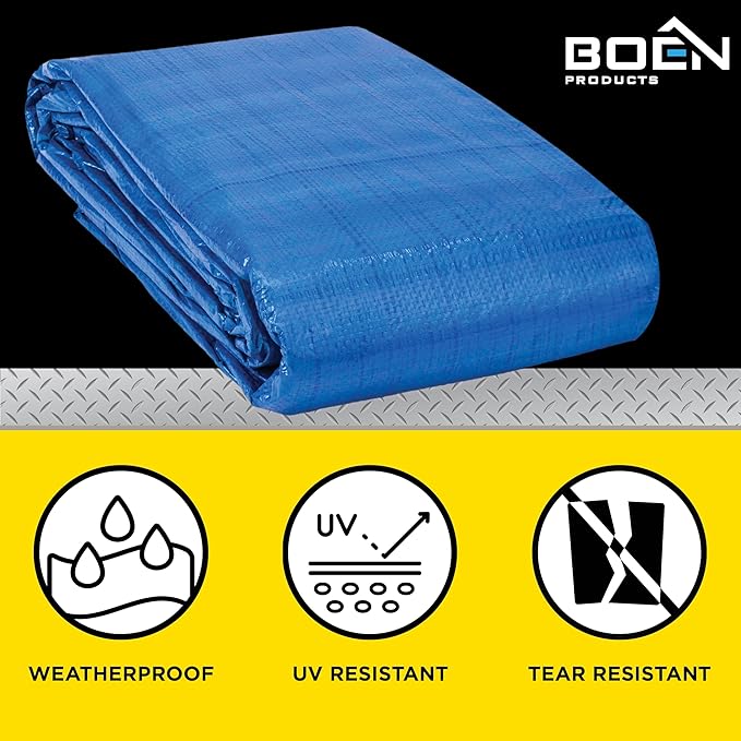 Multi-Purpose Large Tarp Waterproof Cover | Blue, 50' x 100' 5 Mil Thick | Rip Proof Tarps | Thick Weave Material, UV Resistant Great for Tarpaulin Canopy Tent, Boat, RV or Pool Cover