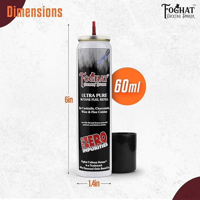 Foghat Culinary Butane Fuel Refill (3 x 60ml) - Torch Lighter Butane Refill Canister, Fits All Kitchen Smoking Torches - Food Grade Ultra Refined For Cocktail Smoker Kit, Creme Brulee Torch