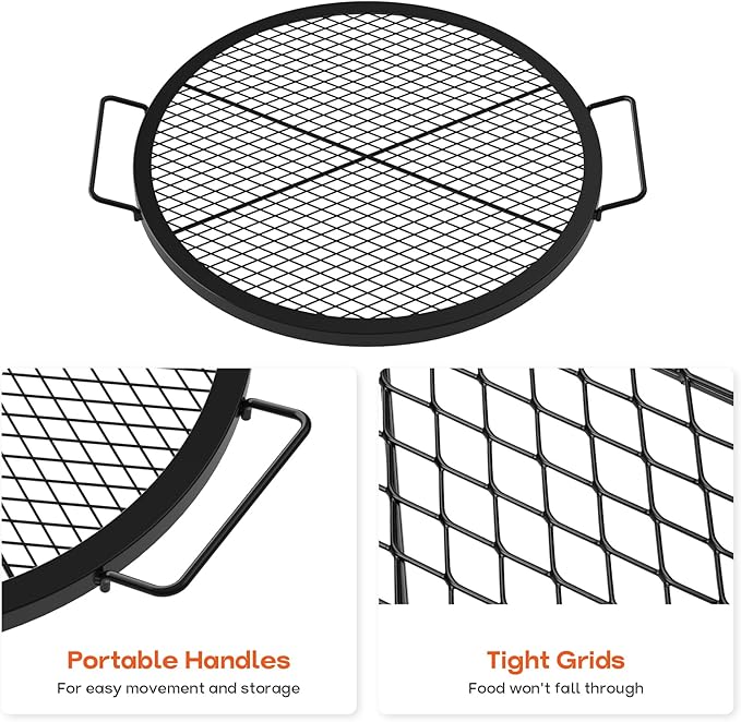 onlyfire X-Marks Fire Pit Grill Cooking Grate, Outdoor Campfire BBQ Grill, Round BBQ Grate Equipment - 24 Inch
