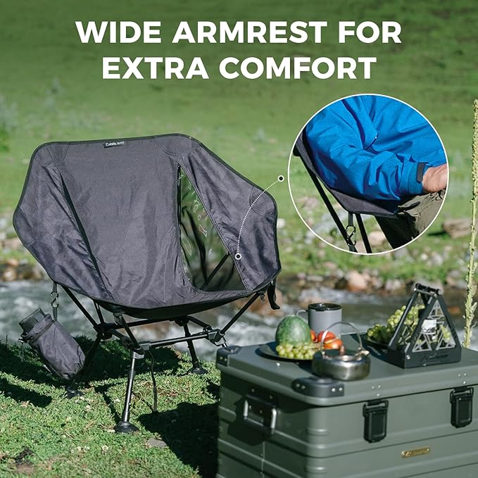 ATEPA UFO3.0 Backpacking Camping Chair, Ultralight Extra Wide Comfortable Folding Chairs 330lbs Heavy Duty Portable Hexagon Ergonomic Height Adjustable Seat with Anti-Sinking Feet for Hiking, Black