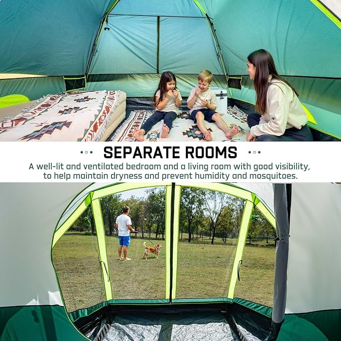 6/8 Person Large Waterproof Family Tents for Camping, Screened Camping Tent with Screen Porch, Bug-Free Relaxation & Easy Setup, Includes Rainfly & Carry Bag