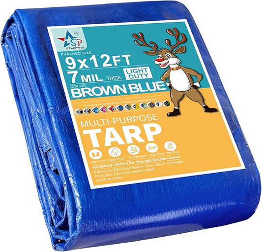 STARPYNG-7 Mil Blue 9X12 Feet Tarp-Multifunctional Blue Waterproof Tarpaulin-Waterproof, UV Resistant, Rip and Tear Resistant, Poly Tarpaulin with Reinforced Edges for Cover