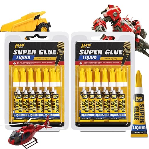 Super Glue 24x3g Liquid CA Glue, Clear Cyanoacrylate Adhesive Single Use for Shoe Sole Repair Ceramic Plastic Model Metal Wood Aquarium Leather Pottery Glass, Food Safe Strong and Instant Bonding