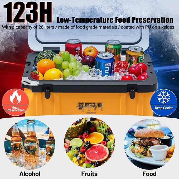 Himalaya 27 Quart 20 Quart Hard Camping Cooler，Ultra-Light Insulated Rotomolded Ice Cooler, Ice Retention with Ice，Portable Ice Chest Box with Handle for Drink Travel Beach Fishing Outdoor