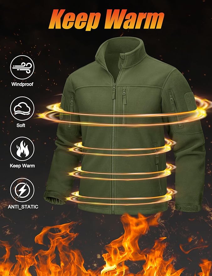 CRYSULLY Men's Fleece Jacket Tactical Full-Zip Winter Coat Jackets Multi Pockets